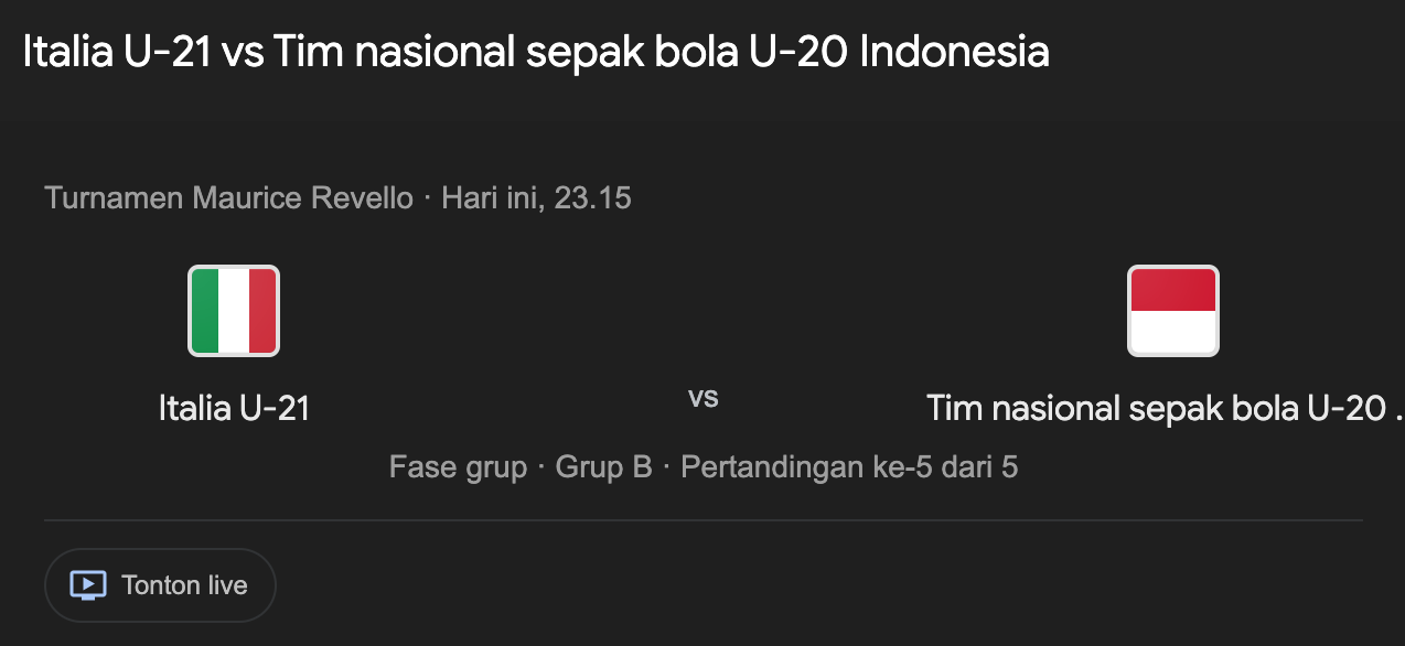 Indonesia U20 vs Italia U21 Live